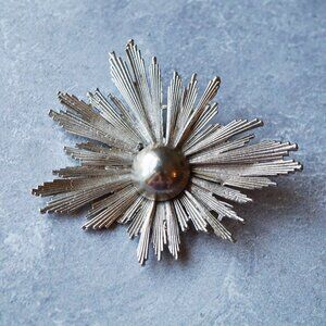 Vintage 1960s Silver Starburst Brooch 🌟 Oversized Statement Pin